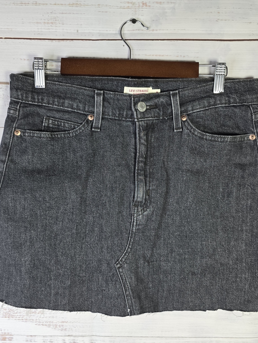 Levi Strauss Signature Black Denim Mini Skirt Raw Hem Size 8